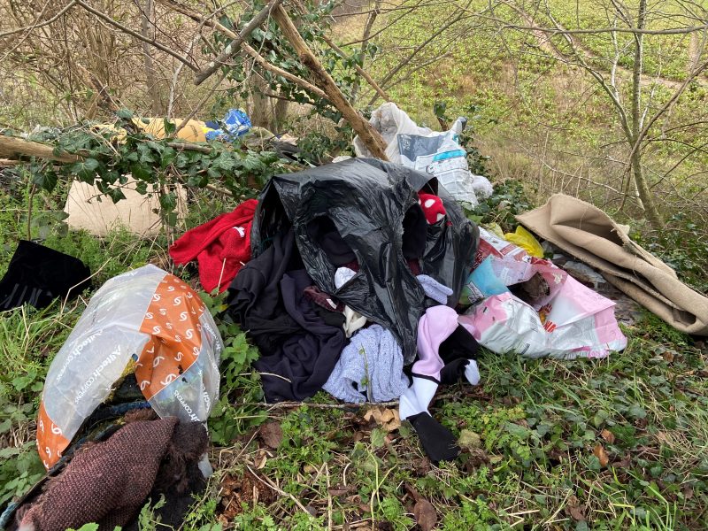 Image of mixed waste disposed of in the countryside near Credenhill